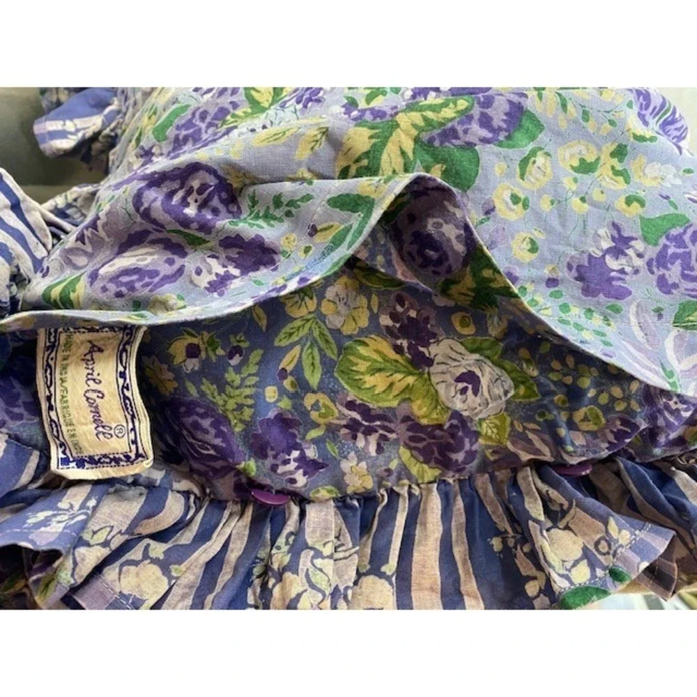 April Cornell Floral Ruffled Pillow Covers Purple‎ Green Cotton Set of 2 Vintage